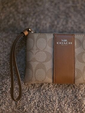 Coach Tan/Brown Signature Canvas Wristlet